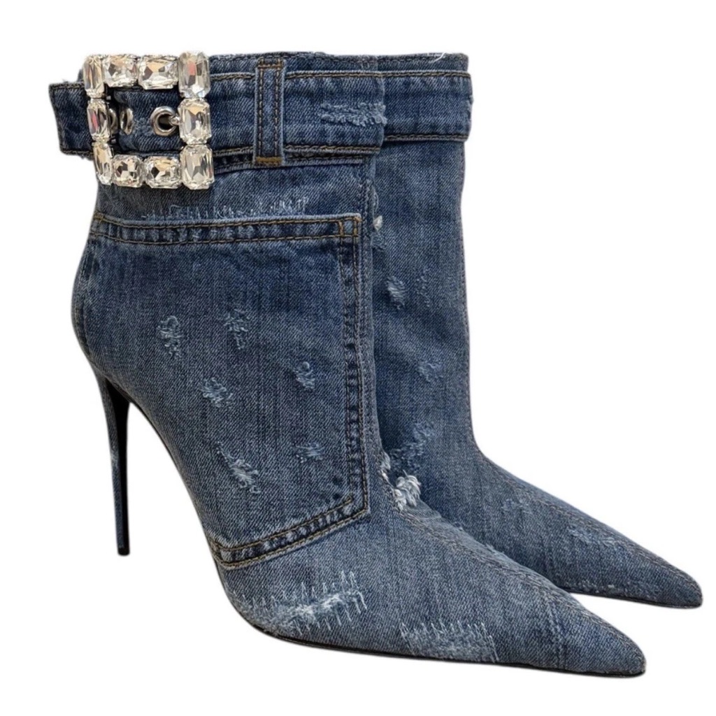 Dolce & Gabbana Embellished Patchwork-Denim Ankle Boots